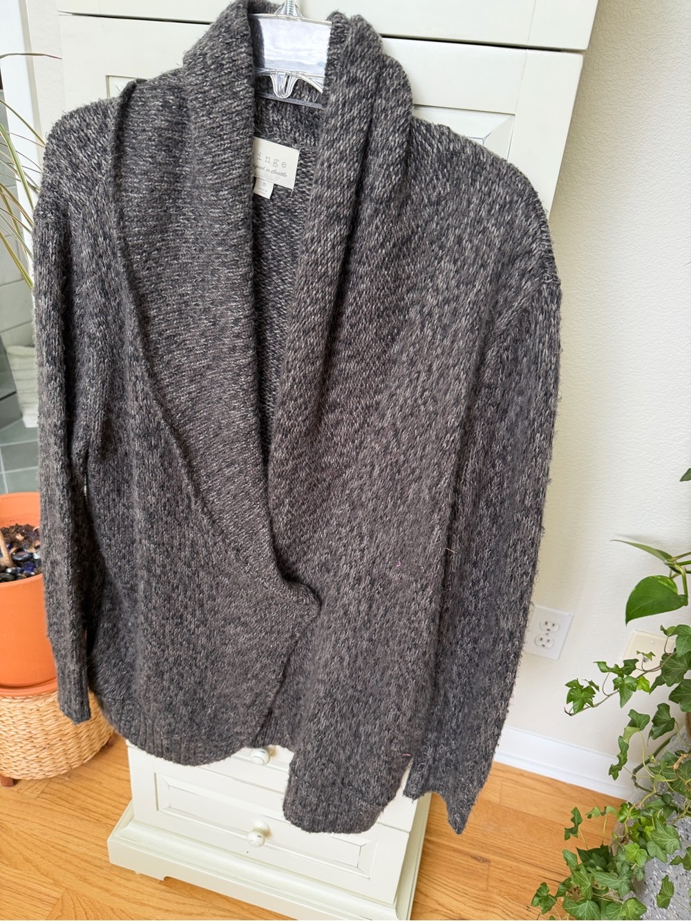 hinge Charcoal Shawl Collar Open-Front Cardigan